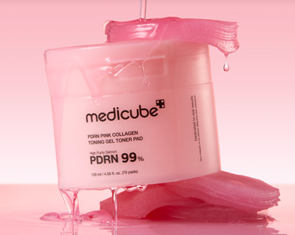 MEDICUBE PDRN Gel Tonique Collagène Rose Tampons Tonifiants 70 Tampons