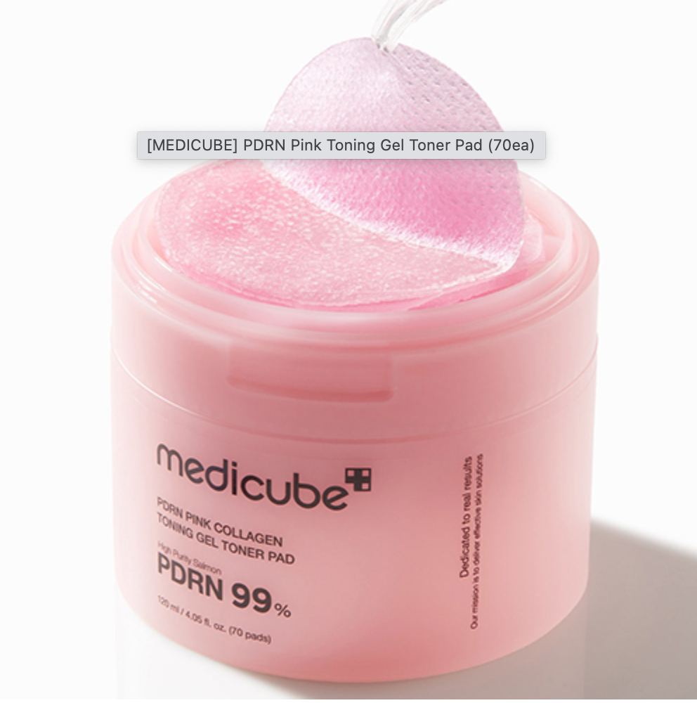 MEDICUBE PDRN Gel Tonique Collagène Rose Tampons Tonifiants 70 Tampons