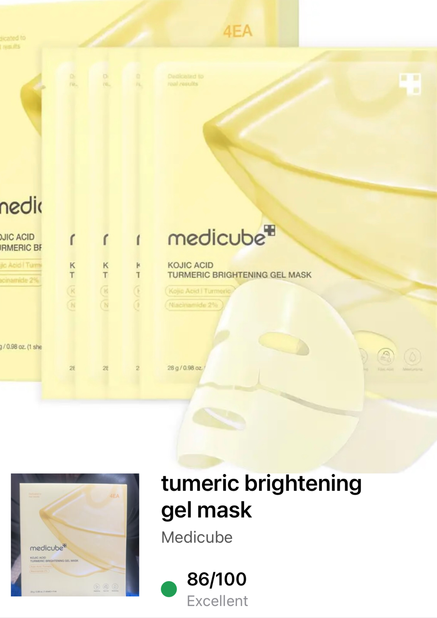 medicube - Masque gel éclaircissant à l'acide kojique et au curcuma - 28 g